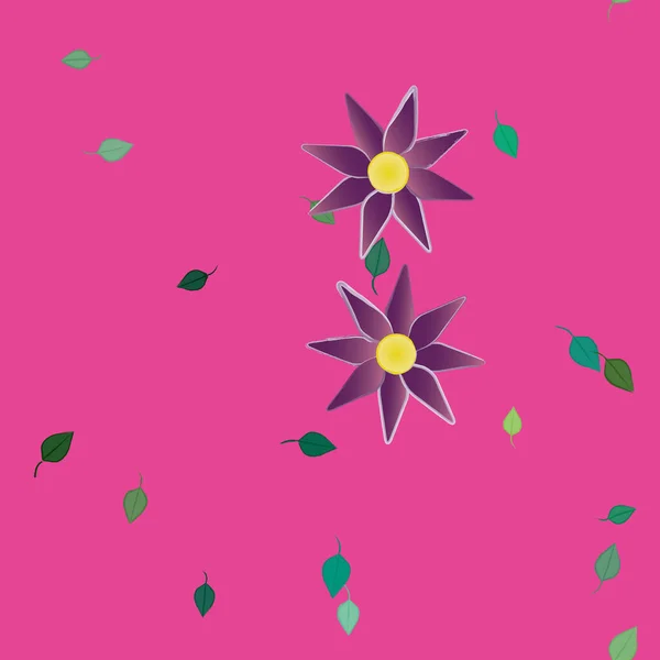 Flores Con Hojas Verdes Composición Libre Ilustración Vectorial — Archivo Imágenes Vectoriales