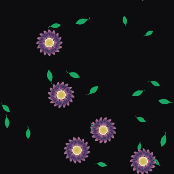 Mooie Compositie Met Eenvoudige Gekleurde Bloemen Groene Bladeren Achtergrond Vector — Stockvector