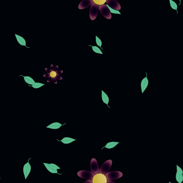 Composición Libre Con Flores Colores Simples Hojas Verdes Para Papel — Archivo Imágenes Vectoriales