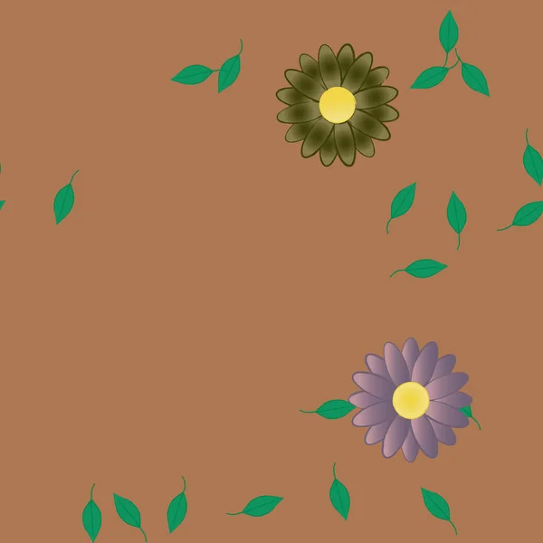 Flores Simples Con Hojas Verdes Composición Libre Ilustración Vectorial — Vector de stock