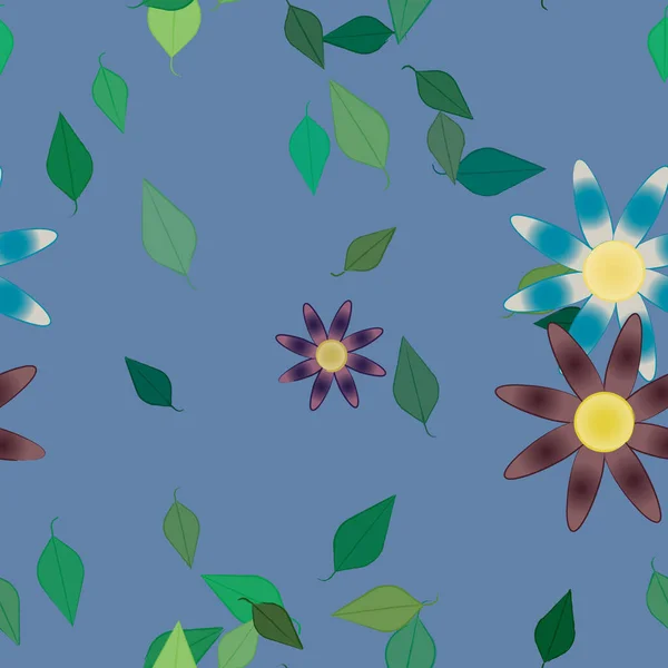 Fleurs Simples Avec Des Feuilles Vertes Composition Libre Illustration Vectorielle — Image vectorielle