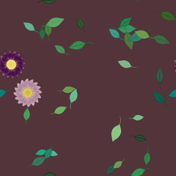 Flores Simples Con Hojas Verdes Composición Libre Ilustración Vectorial — Archivo Imágenes Vectoriales