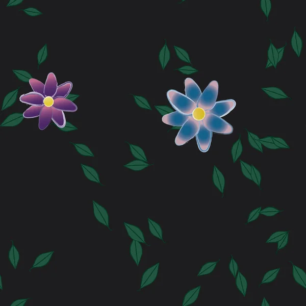 Hermosa Composición Con Flores Colores Simples Hojas Verdes Fondo Ilustración — Archivo Imágenes Vectoriales