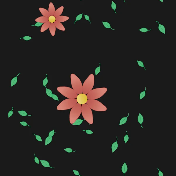 Flores Con Hojas Verdes Composición Libre Ilustración Vectorial — Vector de stock