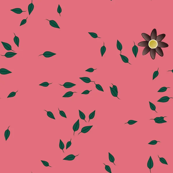 Modèle Vectoriel Avec Des Fleurs Colorées Simples Des Feuilles Vertes — Image vectorielle