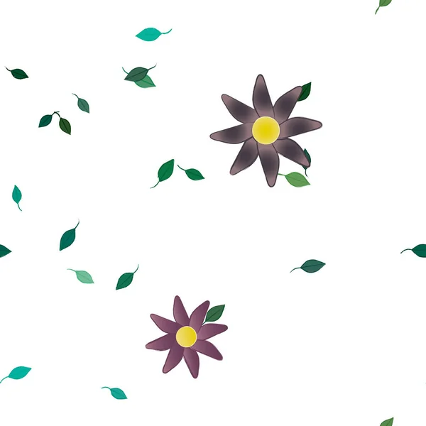 Composição Bonita Com Flores Coloridas Simples Folhas Verdes Fundo Ilustração — Vetor de Stock