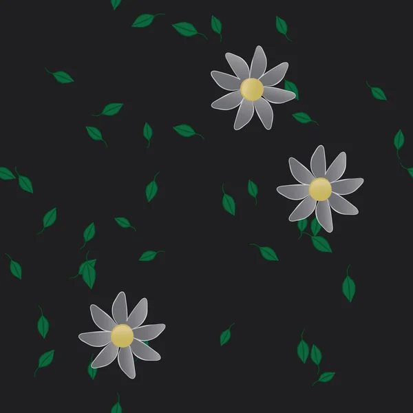 Flores Con Hojas Verdes Composición Libre Ilustración Vectorial — Archivo Imágenes Vectoriales