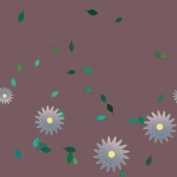 Composición Diseño Con Flores Simples Hojas Verdes Ilustración Vectorial — Vector de stock