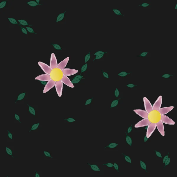 simple flowers with green leaves in free composition, vector illustration