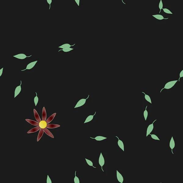 Flores Simples Con Hojas Verdes Composición Libre Ilustración Vectorial — Vector de stock