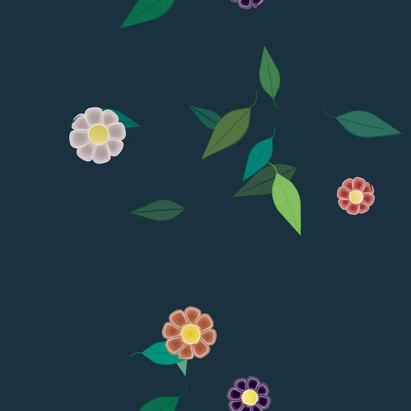 Flores Con Hojas Verdes Composición Libre Ilustración Vectorial — Vector de stock