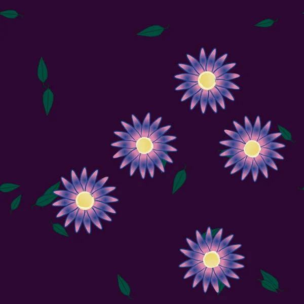 Hermosa Composición Con Flores Colores Simples Hojas Verdes Fondo Ilustración — Vector de stock