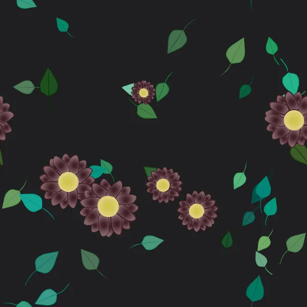 Composition Design Avec Fleurs Simples Feuilles Vertes Illustration Vectorielle — Image vectorielle