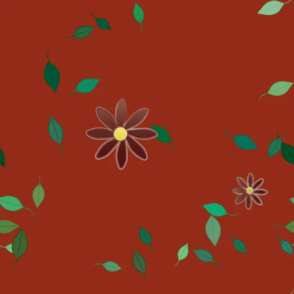 Gratis Compositie Met Eenvoudige Kleurrijke Bloemen Groene Bladeren Voor Behang — Stockvector