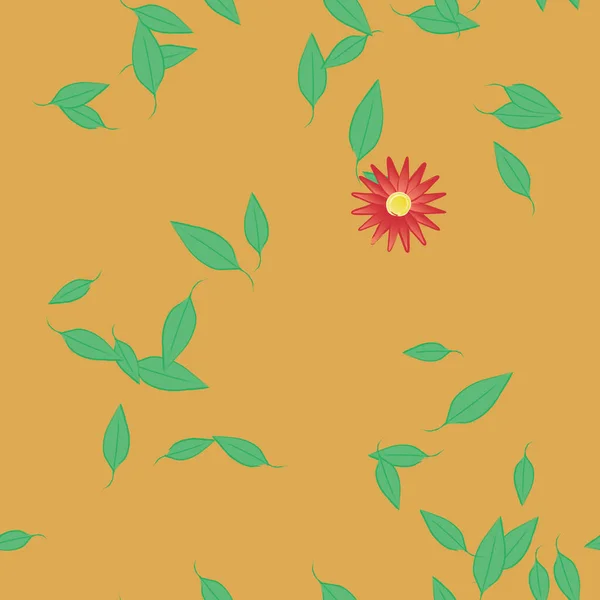 Bloemen Met Groene Bladeren Vrije Samenstelling Vector Illustratie — Stockvector