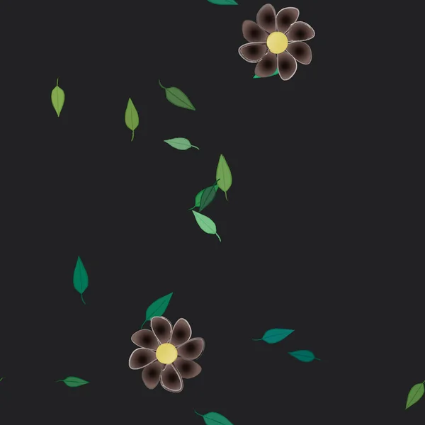 Fleurs Simples Avec Des Feuilles Vertes Composition Libre Illustration Vectorielle — Image vectorielle