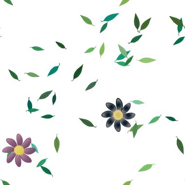 Serbest kompozisyonda yeşil yapraklı çiçekler, vektör illüstrasyonu