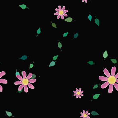 Basit renkli çiçekler ve yeşil yapraklı vektör şablonu