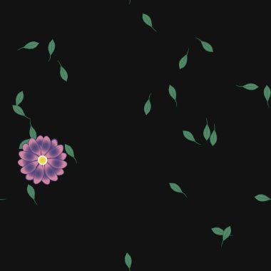 basit renkli çiçekleri olan serbest kompozisyon ve duvar kağıdı için yeşil yapraklar, vektör illüstrasyonu