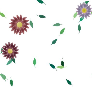 Basit renkli çiçekler ve yeşil yapraklı vektör şablonu