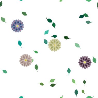 Basit renkli çiçekler ve yeşil yapraklı vektör şablonu