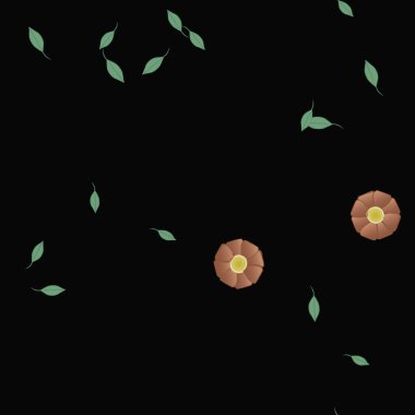 Basit renkli çiçekleri ve arka planda yeşil yaprakları olan güzel kompozisyon, vektör illüstrasyonu