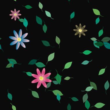 Basit renkli çiçekler ve yeşil yapraklı vektör şablonu