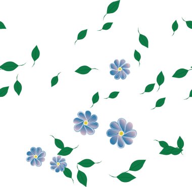 Serbest kompozisyonda yeşil yapraklı çiçekler, vektör illüstrasyonu