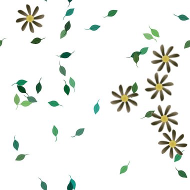 Serbest kompozisyonda yeşil yapraklı çiçekler, vektör illüstrasyonu