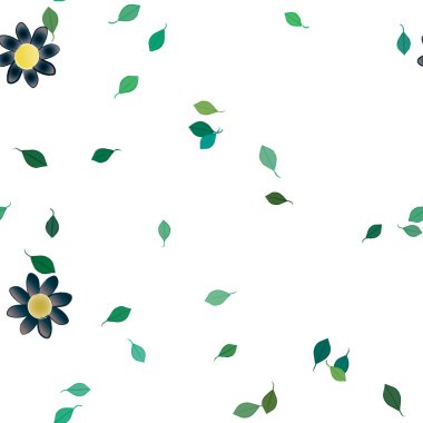 Basit çiçek ve yeşil yapraklı tasarım kompozisyonu, vektör illüstrasyonu