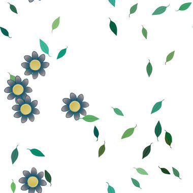 Serbest kompozisyonda yeşil yapraklı çiçekler, vektör illüstrasyonu