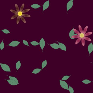 Basit renkli çiçekler ve yeşil yapraklı vektör şablonu