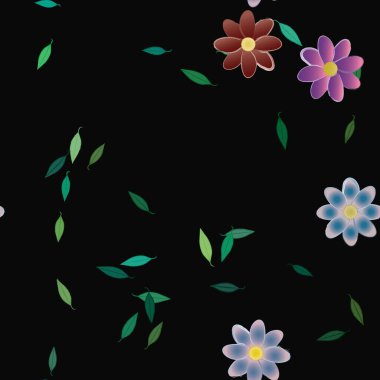 Serbest kompozisyonda yeşil yapraklı çiçekler, vektör illüstrasyonu