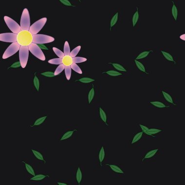 Basit çiçek ve yeşil yapraklı tasarım kompozisyonu, vektör illüstrasyonu