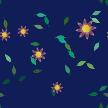 Basit renkli çiçekler ve yeşil yapraklı vektör şablonu