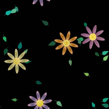 Serbest kompozisyonda yeşil yapraklı çiçekler, vektör illüstrasyonu