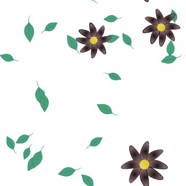 Basit çiçek ve yeşil yapraklı tasarım kompozisyonu, vektör illüstrasyonu