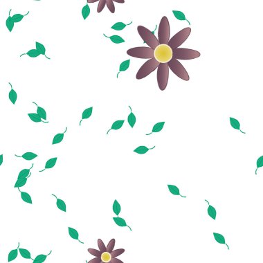 Basit renkli çiçekler ve yeşil yapraklı vektör şablonu