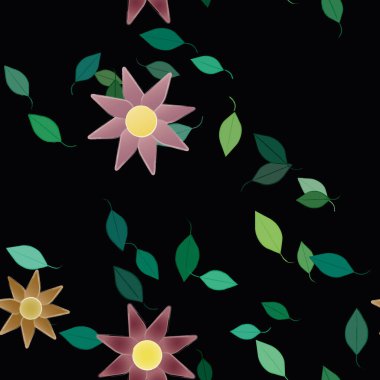 Serbest kompozisyonda yeşil yapraklı çiçekler, vektör illüstrasyonu