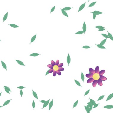 Serbest kompozisyonda yeşil yapraklı çiçekler, vektör illüstrasyonu