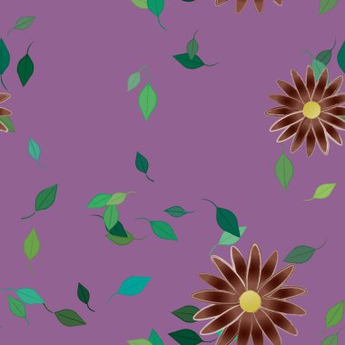 Serbest kompozisyonda yeşil yapraklı çiçekler, vektör illüstrasyonu