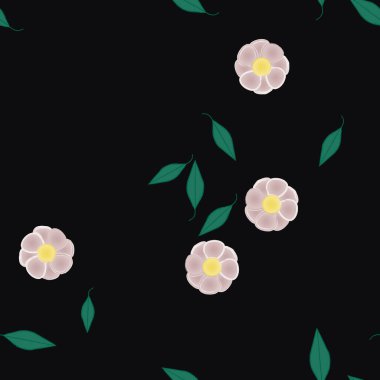 Serbest kompozisyonda yeşil yapraklı çiçekler, vektör illüstrasyonu