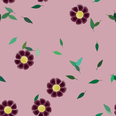 Basit renkli çiçekler ve yeşil yapraklı vektör şablonu