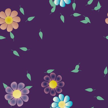 Basit renkli çiçekler ve yeşil yapraklı vektör şablonu