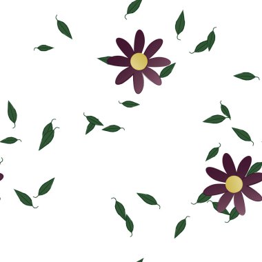 Basit çiçek ve yeşil yapraklı tasarım kompozisyonu, vektör illüstrasyonu