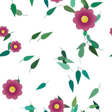 Serbest kompozisyonda yeşil yapraklı çiçekler, vektör illüstrasyonu