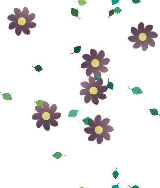 Basit çiçek ve yeşil yapraklı tasarım kompozisyonu, vektör illüstrasyonu