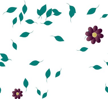 Serbest kompozisyonda yeşil yapraklı çiçekler, vektör illüstrasyonu