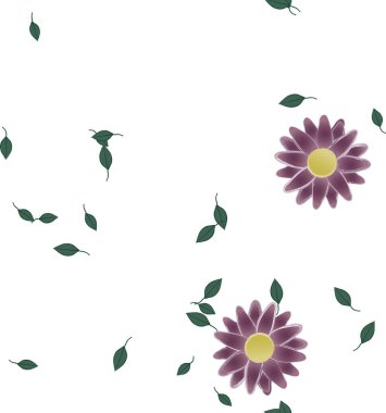 Serbest kompozisyonda yeşil yapraklı çiçekler, vektör illüstrasyonu