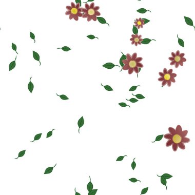 Basit renkli çiçekler ve yeşil yapraklı vektör şablonu